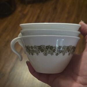 Corningware White Mugs with Olive Floral Pattern Ceramic Cups With Handles